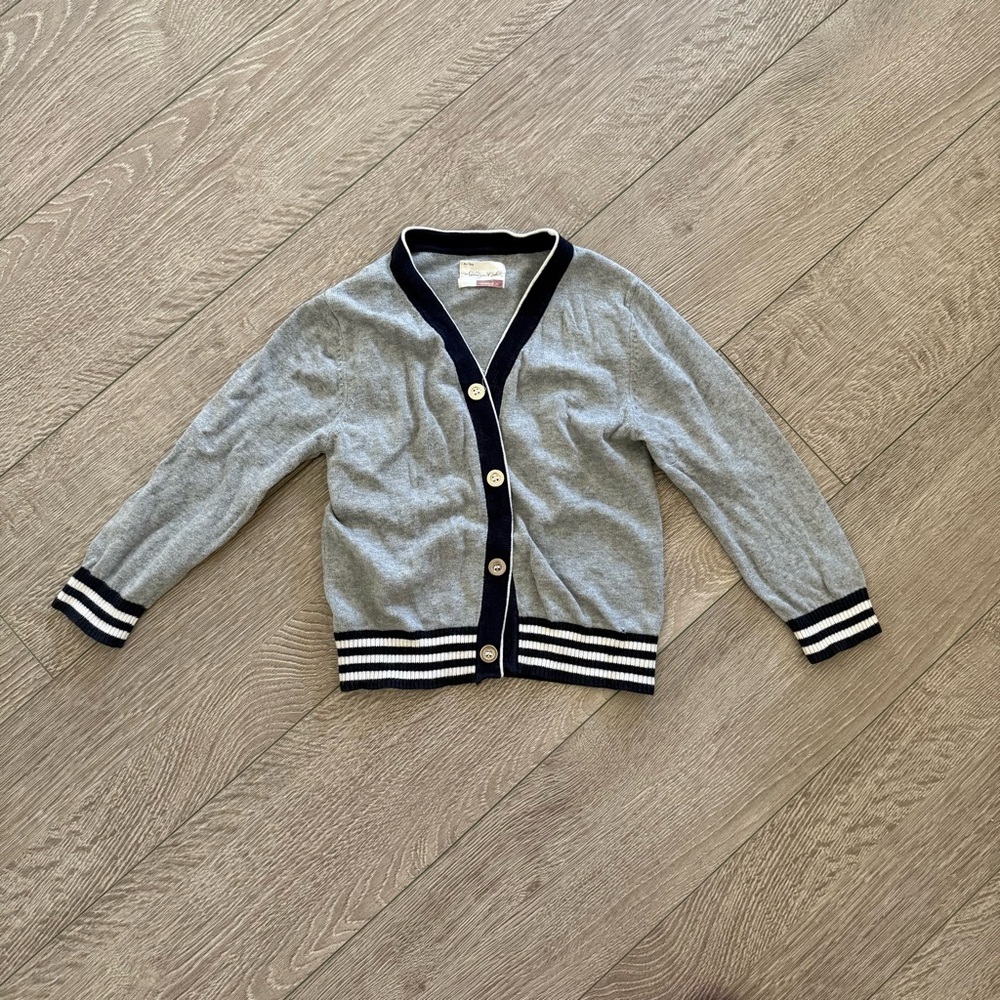 Gray Formal Button Down Cardigan Striped Cuffs Toddler Boy 4T